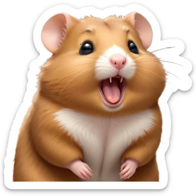 Cinematic Cute Yawning Brown Hamster Portrait Emoji, Head tilted slightly with a dramatic, wide-open yawn, showcasing a smooth, rich brown fur with tiny droopy ears, round dark eyes barely open in drowsy contentment, Simplified yet irresistibly adorable features, highly detailed, glowing with a soft, cozy glow, high shine, relaxed yet expressive, stylized with a touch of whimsy, bright and endearing, soft glowing outline, capturing the essence of a sleepy yet affectionate hamster, so drowsy it feels like it could stretch out of the screen and curl up for a nap! sticker