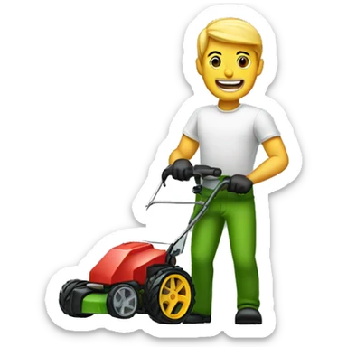 man with a one tooth and lawn mower sticker