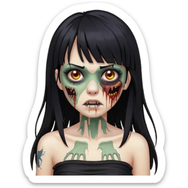 Faça uma mulher zumbi de franja cabelo longo preto piercing no bridge e tub top preto sticker