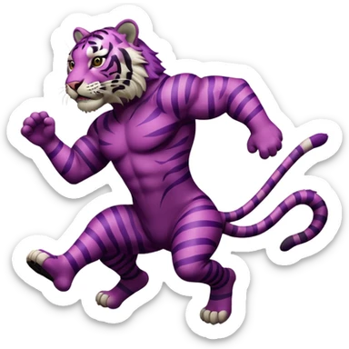 purple furred tiger with burgundy stripes jumping sticker