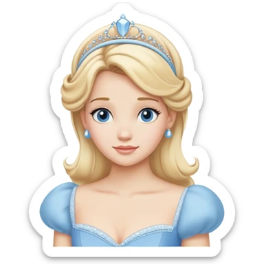 Cinderella from hips up, classic light blue ballgown, blonde hair with headband, minimal style but very recognizable sticker