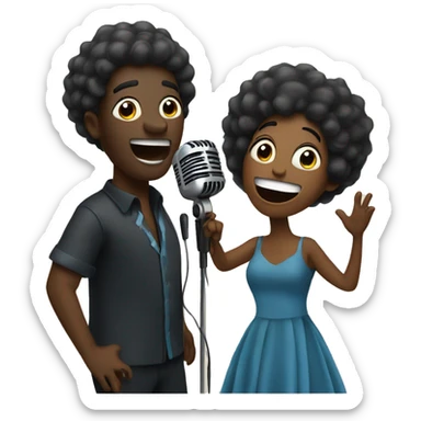 Rhythm & Blues. Black Lady and Man singing on microphone sticker