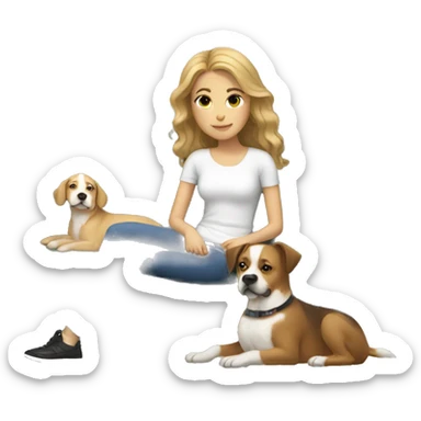 A white girl laying on the couch with her two dogs sticker