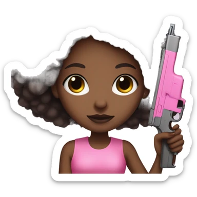 Afro hair brown Girl hand pink nails holding pink gun black eyes sticker