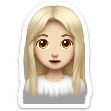 a ghost girl looking like an angel, pale with long dark blonde hair, honey-colored eyes and a black jirai kei shirt, she has side bangs sticker