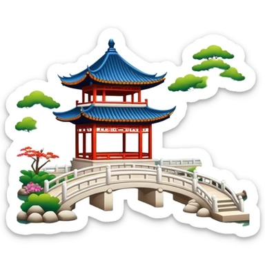 Suzhou classical garden with pavilion, simplified emoji style with bold outlines and bright colors, cartoon style traditional Chinese garden sticker