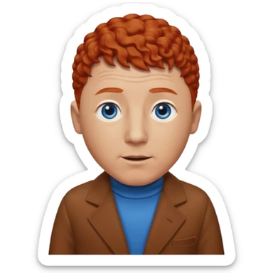 Curly Howard from the Three Stooges with blue eyes, chestnut-red hair, brown outfit sticker