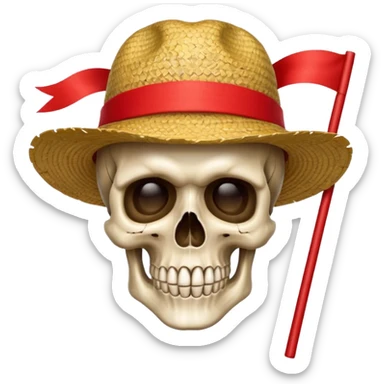 Fait moi un drapeau de tête de mort avec un fond noir et sur la tête met un chapeau de paille avec un fil rouge sticker