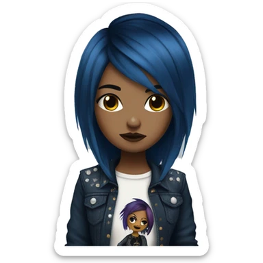 punk rock emo girl brown skin dark blue hair  sticker
