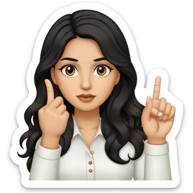 woman with olive skin, brown eyes and long lashes, and long black wavy hair showing her one middle finger sticker