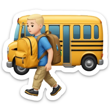 Autistic kid white buzz cut blonde hair and backpack going to his short bus sticker