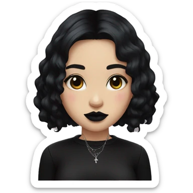 A Goth girl middle length black hair with natural lipstick  sticker