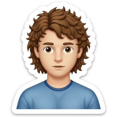 Twink with brown curly hair mullet and an eyebrow slit sticker
