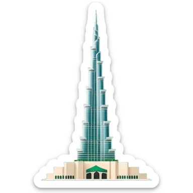 Burj Khalifa, white and dark green color scheme, minimalism, emoji style sticker