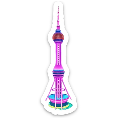 N Seoul Tower – Cinematic Realistic N Seoul Tower, depicted as a sleek modern tower illuminated against a vibrant cityscape at night, with reflective glass and dynamic neon lighting, rendered with intricate architectural detail and a futuristic urban glow. sticker