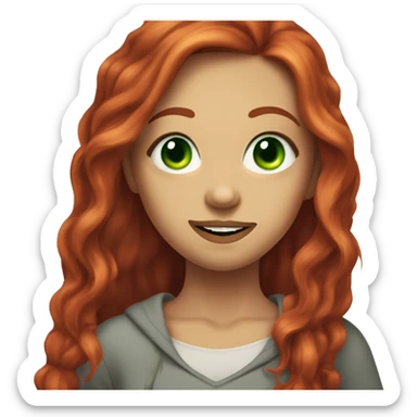 girl with green eyes, septum piercing, and long red hair, winking and sticking her tongue out sticker