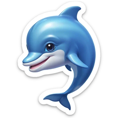 Cinematic Cute Dolphin Portrait Emoji, Head tilted playfully and inquisitively, featuring a smooth, streamlined body with shimmering, silvery-blue skin and round, sparkling eyes full of playful charm, Simplified yet irresistibly adorable features, highly detailed, glowing with a warm, friendly oceanic glow, high shine, affectionate and lively, stylized with a touch of aquatic whimsy, soft glowing outline, capturing the essence of a mischievous yet loving dolphin that appears as if it could splash out of the screen into your arms! sticker