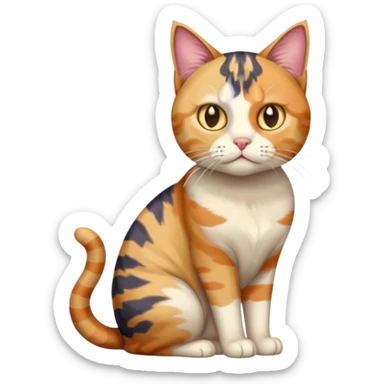 full body colourful calico tabby cat with disproportioned head with an anxious face sticker