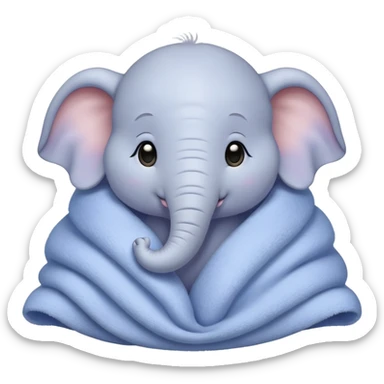 baby white elephant cozy in a periwinkle blanket sticker