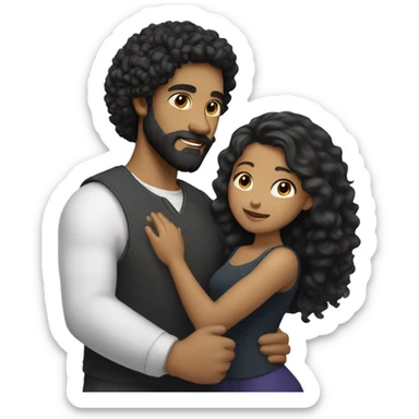 Light skin;Black long hair girl hugging with a man with black beard and curly hair sticker