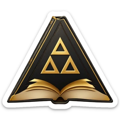 A black and gold book with an aged leather texture, embossed with an alchemical symbol, a compass, or a forging hammer, exuding wisdom, mastery, and the relentless pursuit of greatness. - book on mastery ... silhouette of a triangle  sticker