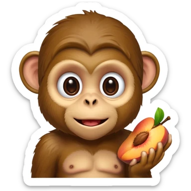 monkey sitting on a bench and eating peach and chocolate sticker