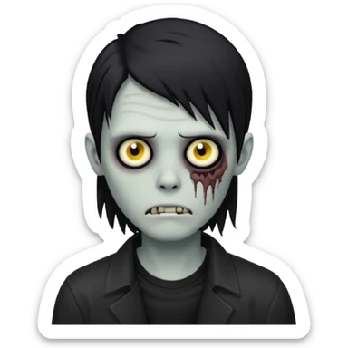 Zombie boy with emo black long hair and black shirt sticker