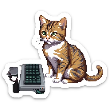 tabby cat playing computer game sticker