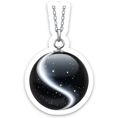 floating black onyx orb with a pure silver aura, cosmic particles swirling around it, silver chain floating midair like starlight sticker