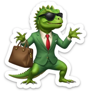 capitalist iguana banker godfather with black sunglasses breakdance with bag sticker