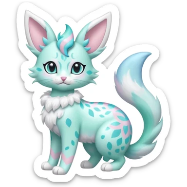 Pastel Mint-Aqua Soft-Iridescent Gentle Floral-Patterned Feline Sylveon-Liepard-hybrid-creature (full body) sticker