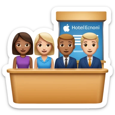 some people standing at near hotel reception sticker