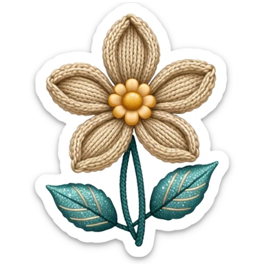 Knit flower with beige glittery design sticker