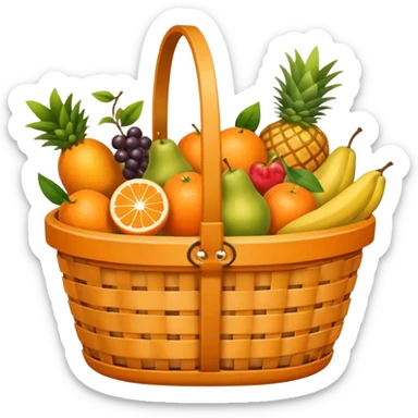 Orange plaid lining basket with both food, drink and fruits sticker