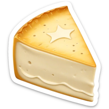 Cinematic Realistic Brie Cheese Emoji, featuring a creamy, soft-ripened cheese with a delicate rind rendered with lifelike detail and inviting, natural lighting. sticker