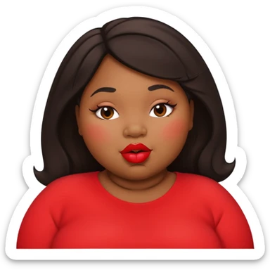 Create an emoji of a fat black woman with chubby cheeks with blushing red lipstick posing as if she were kissing sticker