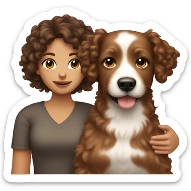 curly hair girl with brown eyes and brown hair with yorkshire dog sticker