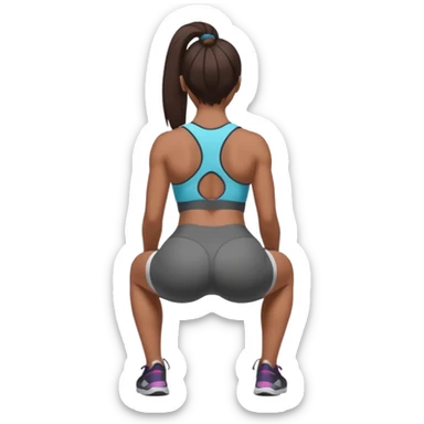 brown skin asian girl doing squats, big butt, back view sticker