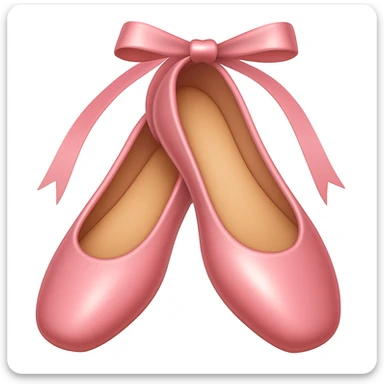 Create a ballerina shoes emoji in iOS emoji style, just like the reference image. Remove the bow at the top, keep the pink color, shiny and smooth look. Add a subtle highlight. sticker