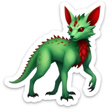 Cool Edgy Green Red ethereal badass Fionbri-Vernid-Trico-animal-creature full body sticker