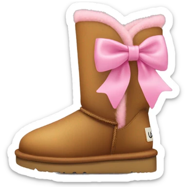 Light brown Ugg boot with pink bow on the back  sticker
