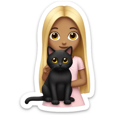 Girl holding black kitty. The girl has black long hair and dark skin sticker