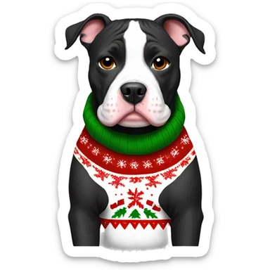 Black and white Pitbull with Christmas sweater sticker