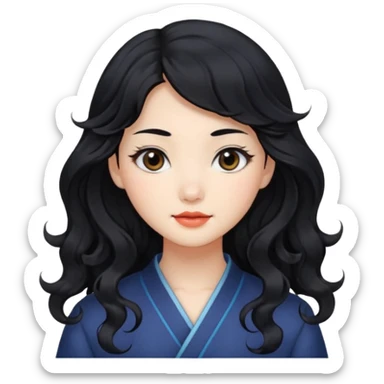 Beautiful girl,Black hair,wavy hair，long hair,Black eyes,Chinese sticker