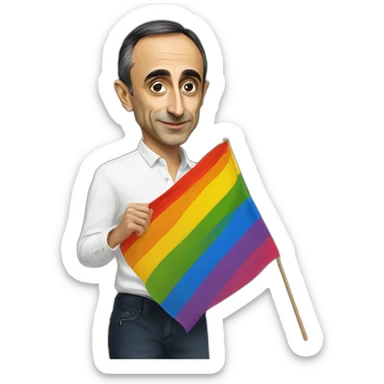 éric zemmour avec un drapeau LGBT sticker
