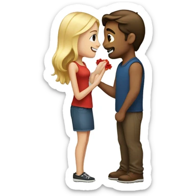 Brown haired guy proposing to short blonde girl  sticker