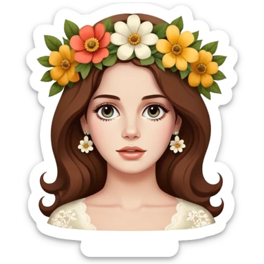 Lana Del Rey with flower crown and vintage style sticker