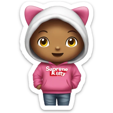 Hello kitty wearing a supreme hoodie sticker