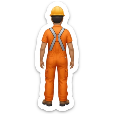 Indian male railway engineer orange overalls, boots walking back view sticker