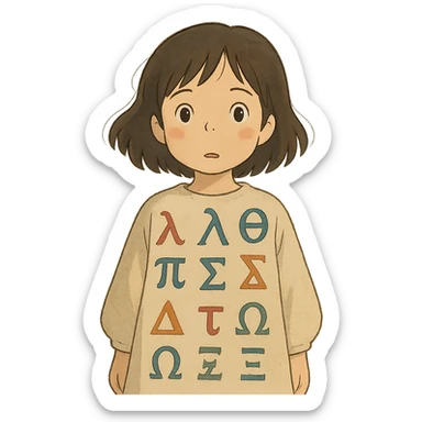 abstract representation of eleven using Greek alphabet motifs, ghibli style sticker